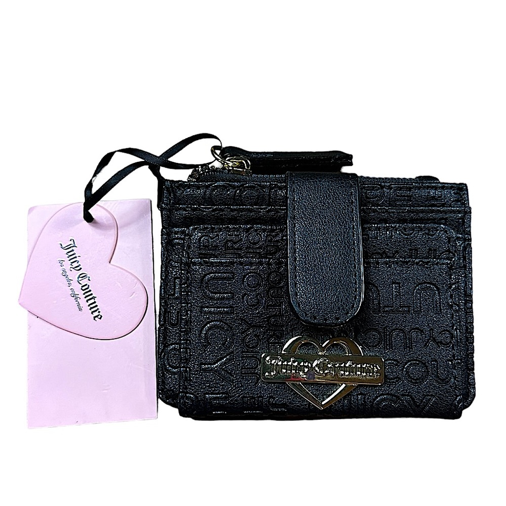 JUICY COUTURE: NWT Slim Glam Tab Card Case Zip Coin Wallet - Faux Leather